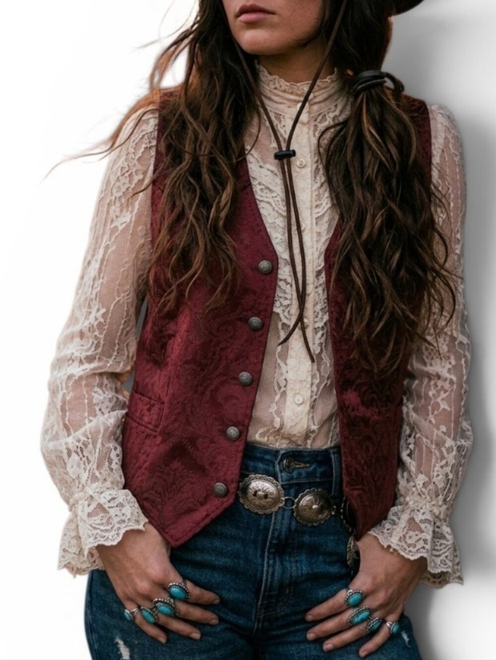 Vintage Pioneer Wear Burgundy Brocade Western Vest Medium